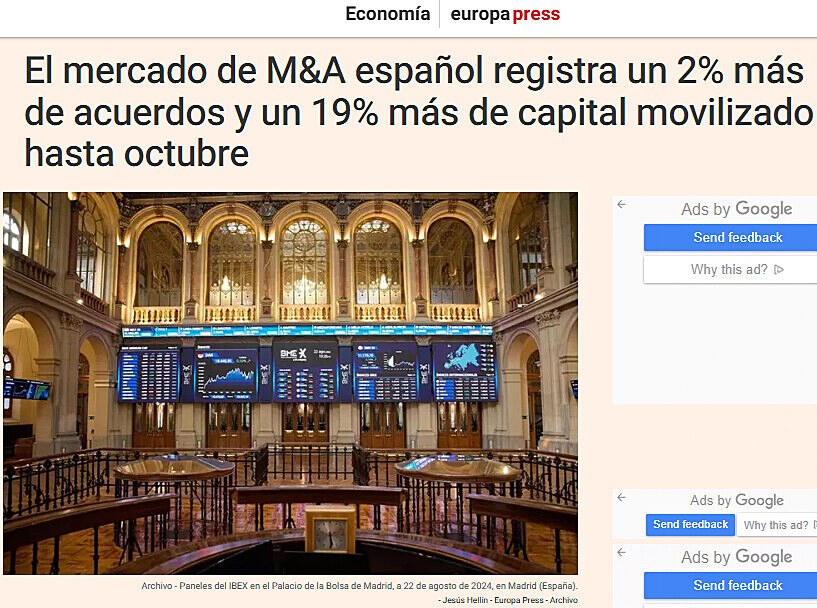 El mercado de M&A espaol registra un 2% ms de acuerdos y un 19% ms de capital movilizado hasta octubre